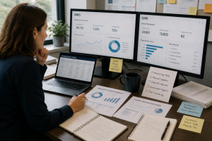 Association staff member working across multiple systems and reports, highlighting data silos and challenges in aligning member information across disconnected platforms.