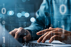 Person typing banking software