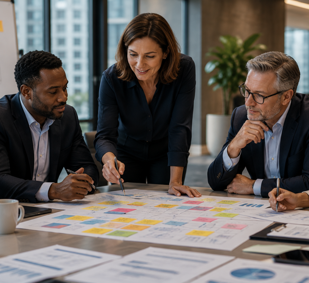 Collaborative brainstorming in a modern office