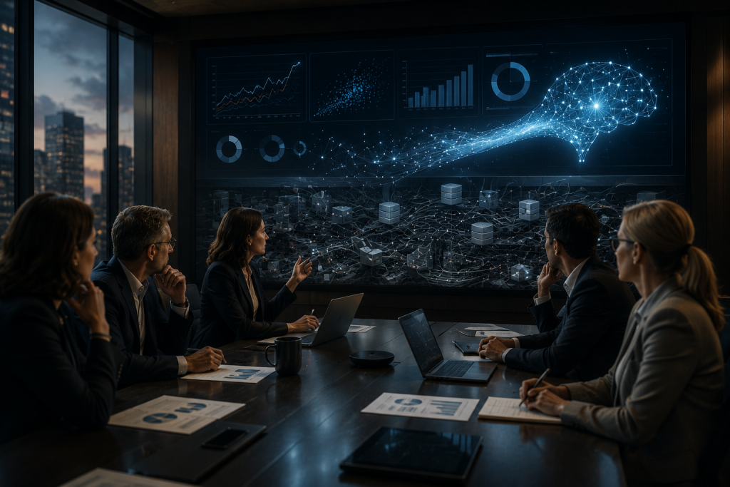 Corporate meeting on AI data analytics