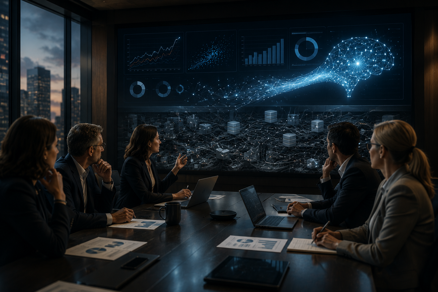 Corporate meeting on AI data analytics