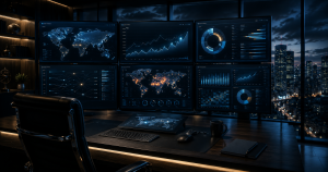 High-tech command room at night