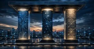 Temple of technology at dusk