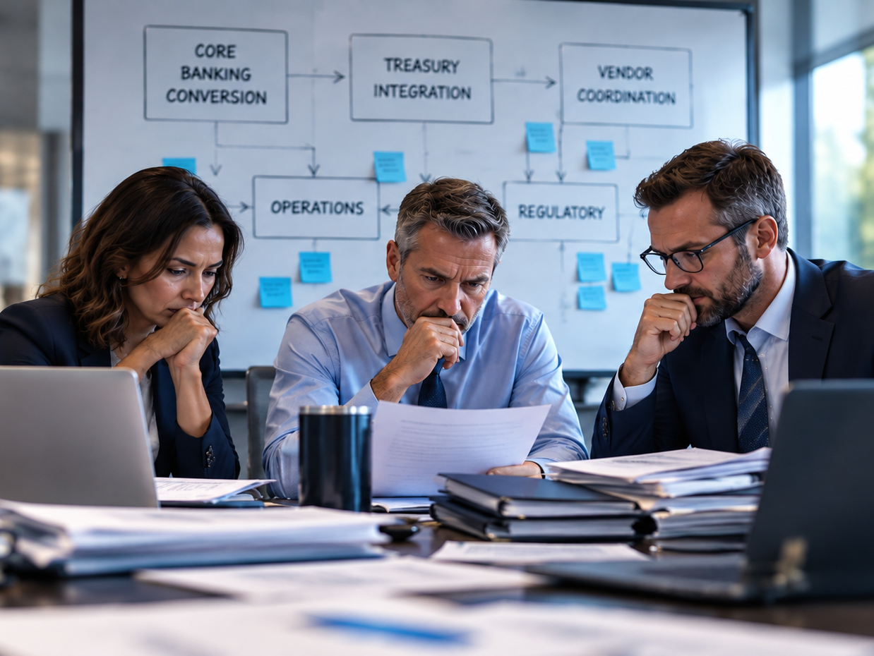 Tense Banking Integration Planning Meeting