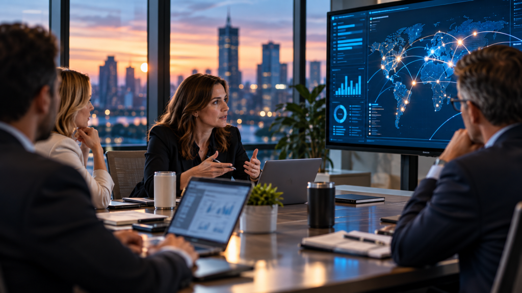Executive leadership evaluating cybersecurity risks from AI-enabled cyber attacks