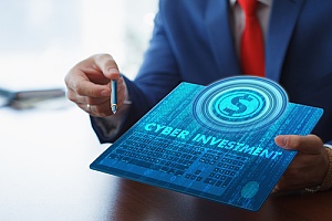 banking employee holding a tablet towards a customer
