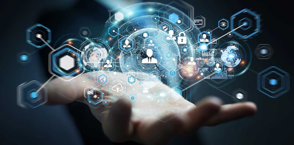 Businessman using social network interface 3D rendering